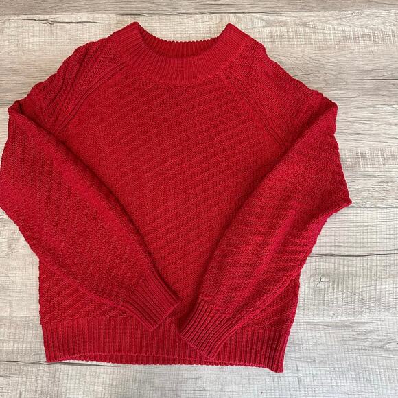 Universal Thread Cable Knit Pullover Sweater WMNS S Red Crew Neck Relaxed Fit LS - Picture 6 of 9
